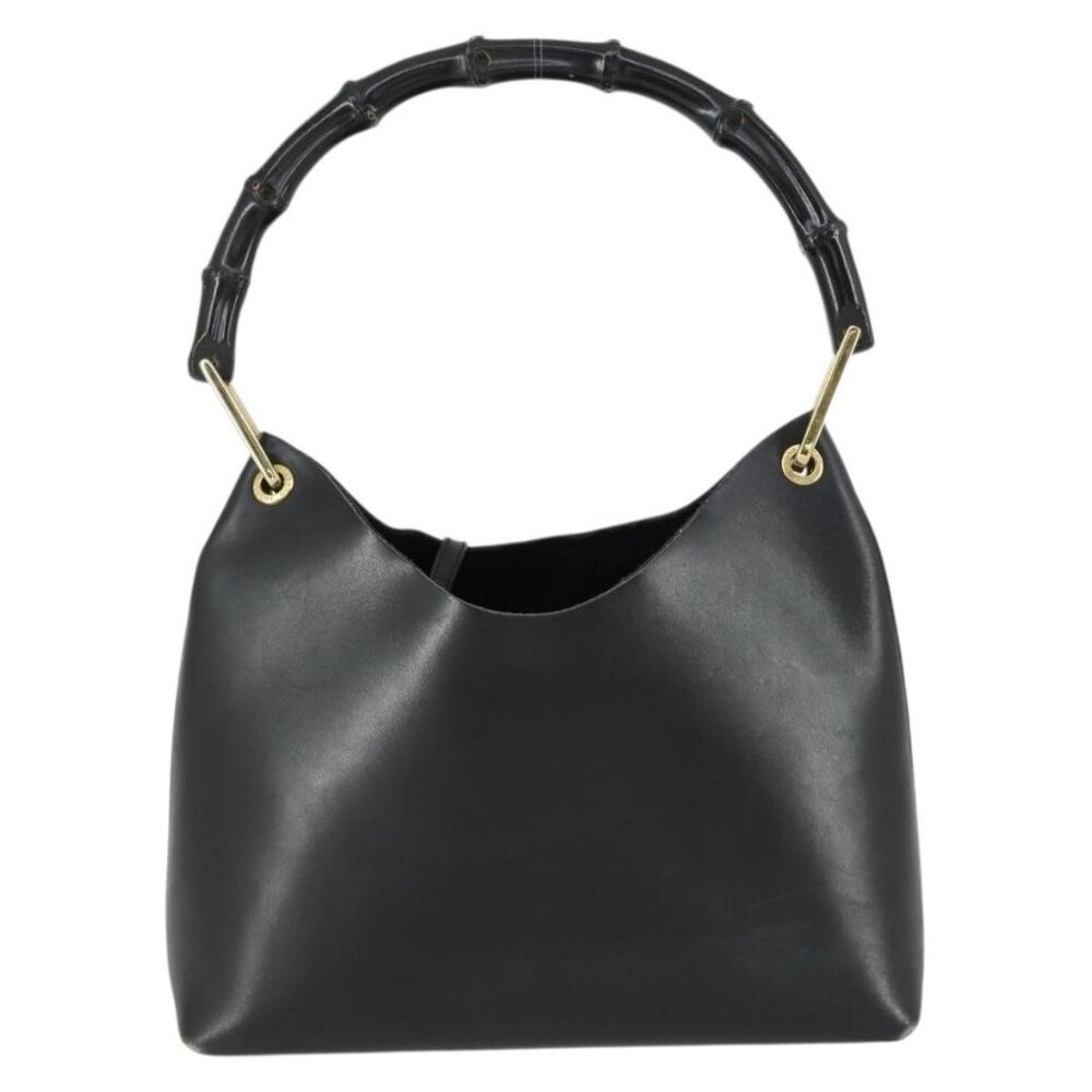 Authentic GUCCI Bamboo Shoulder Bag Leather Black Gold 001 1998 1883